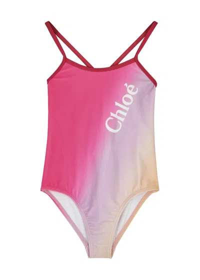 Chloé Chloe Kids Logo Printed Swimsuit (4-5 Years) In Pink