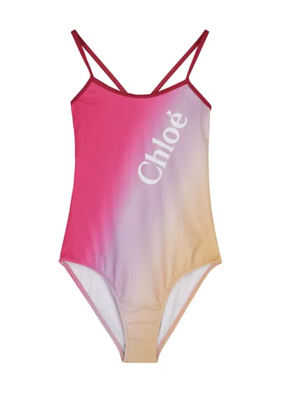Chloé Chloe Kids Logo Printed Swimsuit (6-12 Years) In Pink