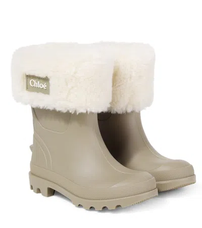 Chloé Kids' Logo Rain Boots In Green