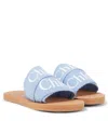 Chloé Girls Denim Logo Sliders In Blau