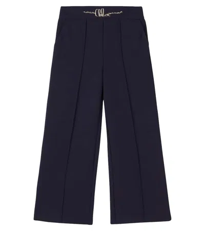 Chloé Kids Logo Wide-leg Pants In Black