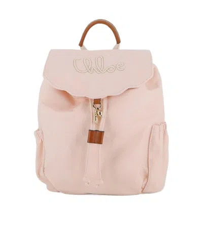 Chloé Kids Logo-embroidered Drawstring Backpack In Pink