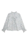 Chloé Chloe Girls Ruffle-trim Marble-print Blouse In 690 Green