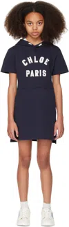Chloé Kids Navy Hooded Dress In Blue