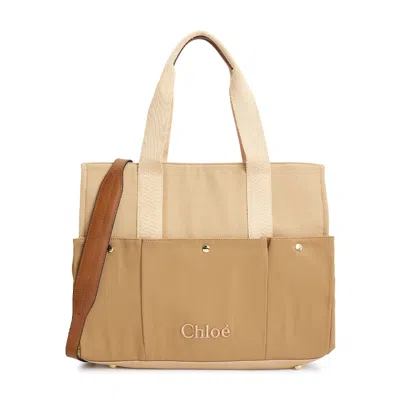 Chloé Kids Panel Logo-embroidered Changing Bag In Brown