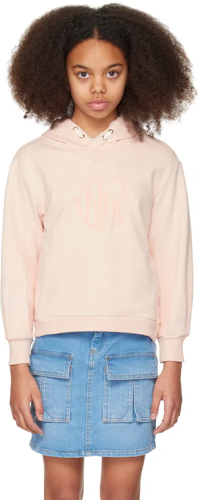 Chloé Kids Pink Embroidered Hoodie In 46j Petal Pink
