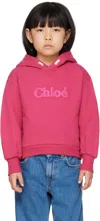 CHLOÉ KIDS PINK EMBROIDERED LOGO HOODIE