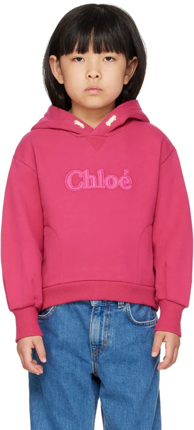 Chloé Kids Pink Embroidered Logo Hoodie In 495 Fuschia