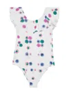 Chloé Abstract-print Ruffled Swimsuit In White