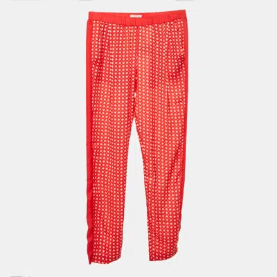Pre-owned Chloé Kids Red Floral Print Synthetic Stripe Detail Trousers 14 Yrs