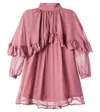 Chloé Kids Ruffled Caped Silk Dress In Pink
