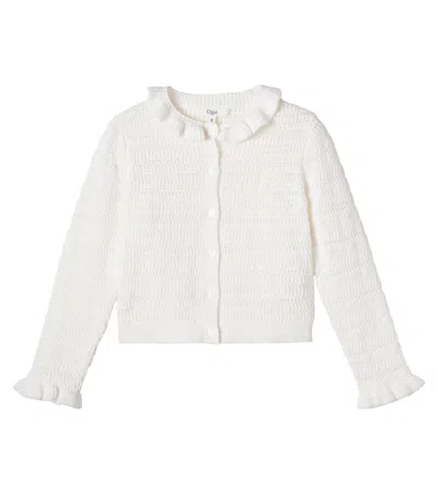 Chloé Kids' Ruffled Cotton Cardigan In White