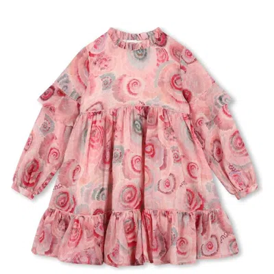Chloé Chloe Kids Ruffles Detail Spiral Print Wool Dress In Pink/green