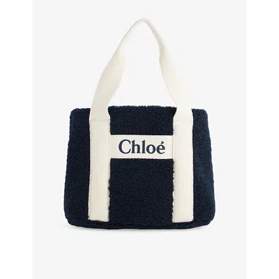 Chloé Navy Kids' Sherpa Fleece Tote Bag In Blue