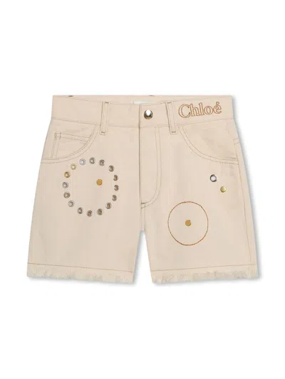 Chloé Kids' Little Girl's & Girl's Embellished Denim Shorts In Denim Ivory