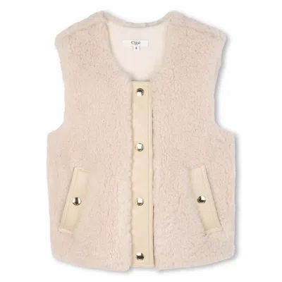 Chloé Kids Sleeveless Faux-shearling Jacket In Pink