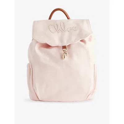 Chloé Petal Pink Kids' Stitched-brand Cotton Backpack