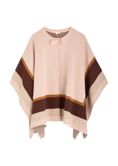 Chloé Chloe Kids Striped Knitted Cotton-blend Cape (6-12 Years) In Pink
