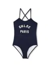 Chloé Logo-print Swimsuit In Blue