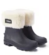 Chloé Faux-fur Trim Logo-patch Wellies In Navy