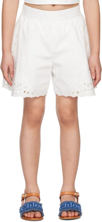 Chloé White Cotton Shorts In 117 Offwhite