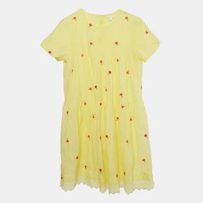Pre-owned Chloé Kids Yellow Floral Embroidered Cotton Dress 14 Yrs