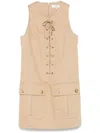 Chloé Satin Cotton Dress With Button And Slit In Brown