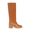 Chloé Leather Boots With Shearling Padding Heel 6 Cm In Brown