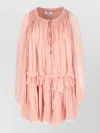Chloé Women Pink Mini Dress With Drawstring On The Front And Cape Design In Silk Woman In Pink