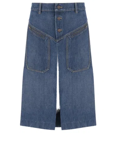 CHLOÉ CHLOÉ KNEE-LENGTH SKIRT IN COTTON DENIM