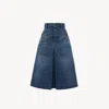 Chloé Knee-length Skirt In Denim Blue Size 6 100% Cotton, Calf-skin Leather In Blue