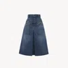 Chloé Knee-length Skirt In Denim Blue Size 6 100% Cotton, Calf-skin Leather