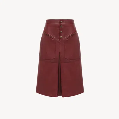 CHLOÉ KNEE-LENGTH SKIRT IN LEATHER RED SIZE 10 100% LAMBSKIN