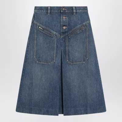 CHLOÉ CHLOÉ KNEE LENGTH SKIRT IN WASHED BLUE DENIM