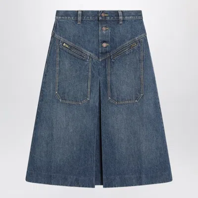 CHLOÉ KNEE-LENGTH SKIRT IN WASHED BLUE DENIM