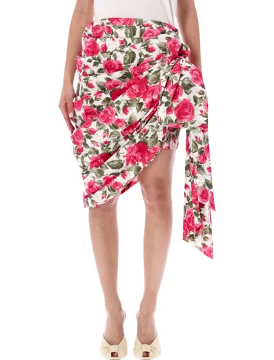 Chloé Knee-length Wrap Skirt With Floral Print And Oversized Bow In Pink