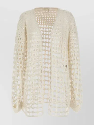 Chloé Macramé Cardigan Sweater, Cardigans White