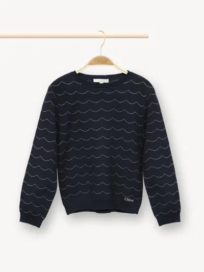 Chloé Knit Sweater Blue Size 6 59% Cotton, 30% Viscose, 8% Wool, 3% Metallic Fiber