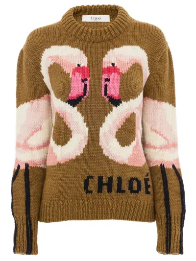 Chloé Chloè Knit Sweater With Front Logo - Size S In Brown