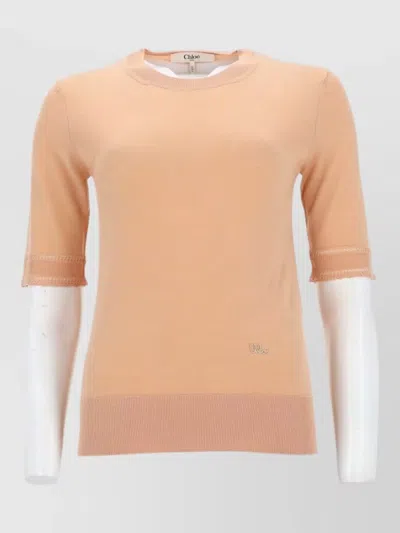 Chloé Knit Top Half Sleeves Ribbed Hem In Multi