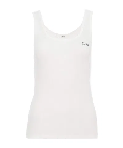 CHLOÉ CHLOÉ LOGO EMBROIDERED RIBBED TANK TOP