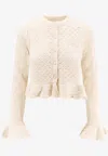 Chloé Ruffled Pointelle-knit Silk-alpaca Sweater In Neutral