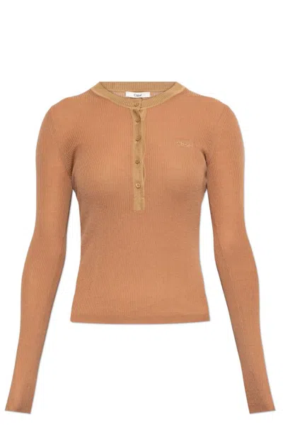 Chloé Wool Buttoned Sweater In Brown
