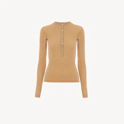 CHLOÉ PULL HENLEY EN LAINE MÉRINOS FINE FEMME ROSE TAILLE L 100% LAINE