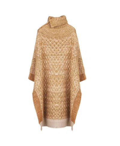 Chloé Knitted High-neck Cape Pullover In Brown