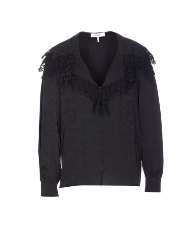 Chloé Floral Lace Long Sleeve V-neck Shirt In Black