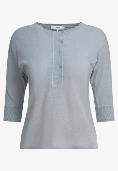 Chloé Knitted Linen Top In Blue