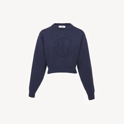 Chloé Pull En Laine À Logo Femme Bleu Taille M 100% Laine, Polyester In Classic Navy