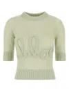 Chloé Pull Manches Trois-quart En Maille De Laine Alpaga Et Soie À Logo Femme Vert Taille Xs 62% Wool Vicu In Green