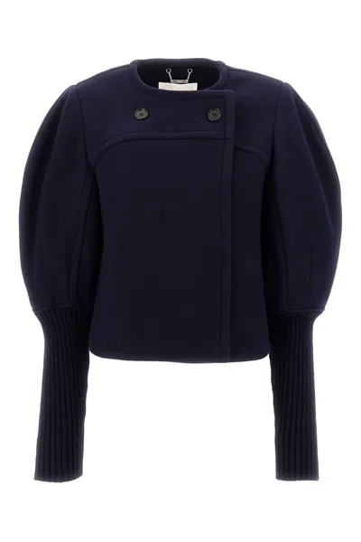 Chloé Structured Coat With Unique Puffed Sleeves In Blue